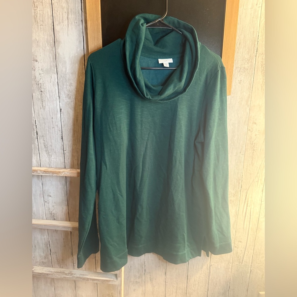 J. Jill Collection Turtleneck Long Sleeve Medium Tall Green Rayon Blend Top